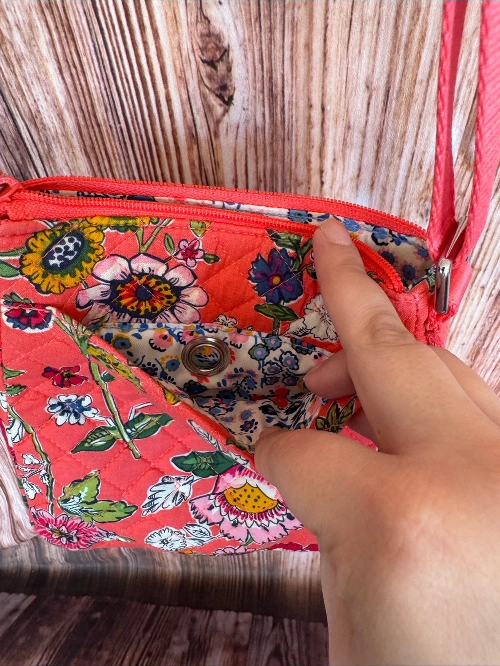 Vera Bradley Carson Mini Hobo Crossbody Shoulder Bag Coral Floral
